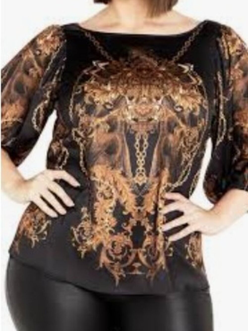 City Chic Ivanna Florentine Print Top In Gold Lavish